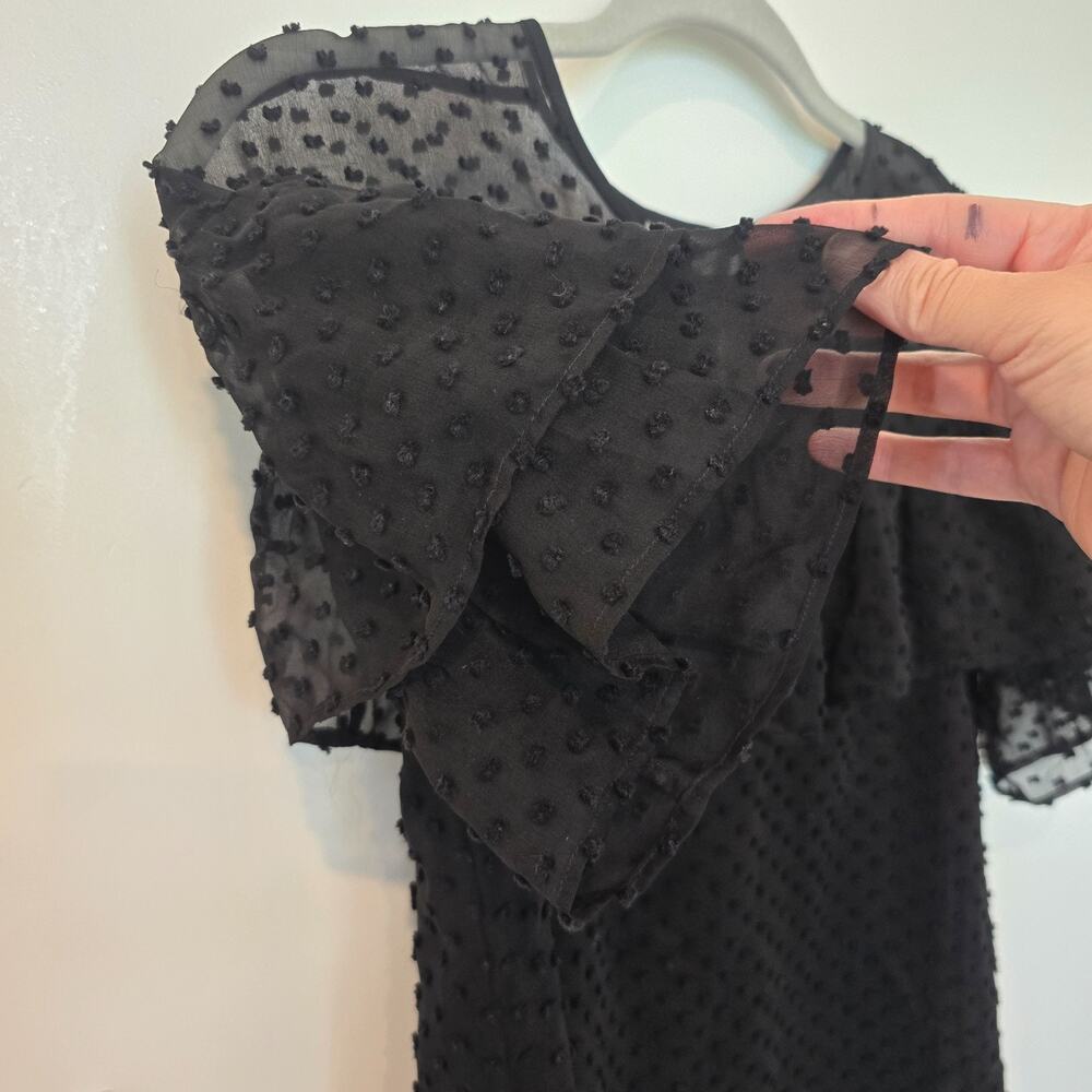 J.Crew Women’s Black Swiss Dot Blouse Silk Blend Short Sleeve Ruffle Size 2 XS - Picture 5 of 11